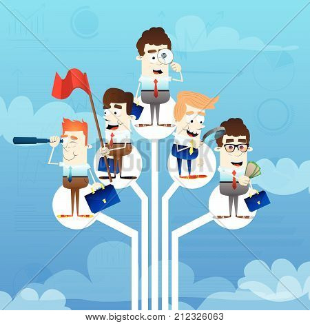 Group of business people standing on logic tree. Vector cartoon business concept illustration.