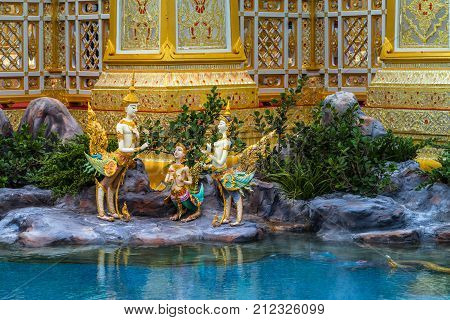 Gods Angel Kinnaree And Animals In Literature Are Swimming In Anodard Pool.