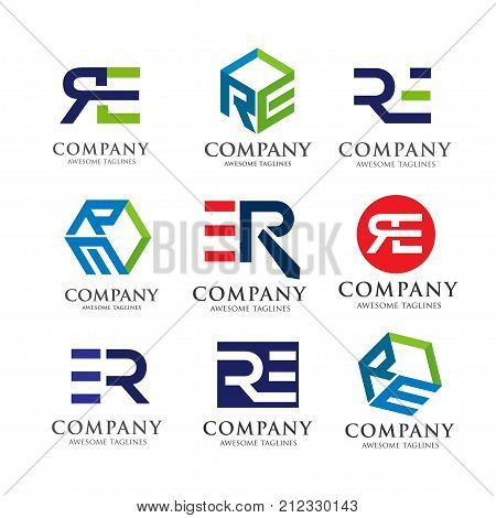 creative RE letter logo set, innovative RE letter vector set