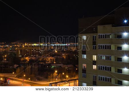 Russia in October night city lights the sky life