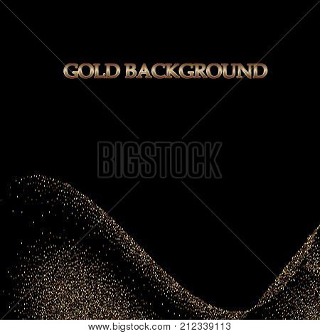 Abstract Gold Waves Design. Shiny golden moving lines design element with glitter effect on dark background for Business card. Vector Illustration