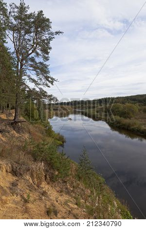 Steep coast rivers Vaga near the village of Smetanino, Vologda region, Russia