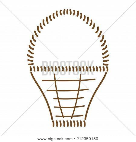 Empty basket sign. Image of handmade weave. Brown icon isolated on white background. Wicker basket symbol. Drawn decoration content. Stock vector illustration