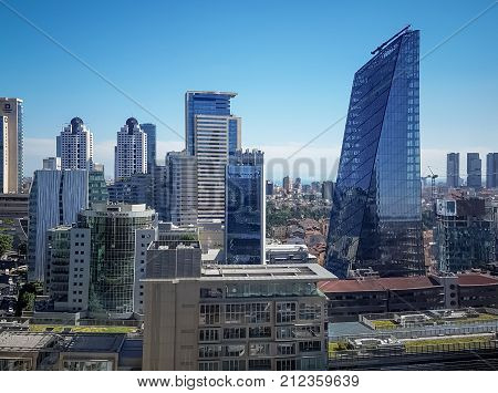 Istanbul Turkey - June 2017: Skyscrapers and modern office buildings at Levent District