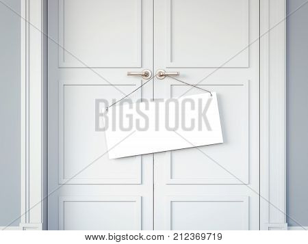 White doors and blank signboard on the handles. 3d rendering