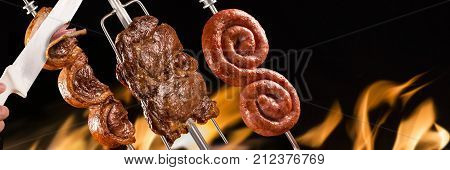 Picanha, Sausage And Ancho Traditional Brazilian Barbecue.