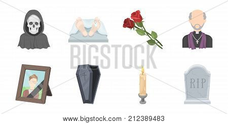 Funeral ceremony icons in set collection for design. Funerals and Attributes vector symbol stock  illustration.