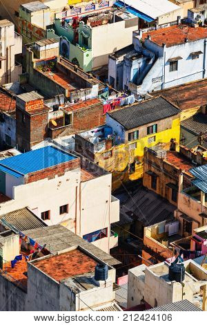 Typical ndian city houses view from above. Tiruchirappalli (Trichy), aerial view. Tamil Nadu, India
