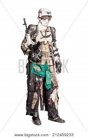 Post apocalyptic survivor creature with homemade weapons