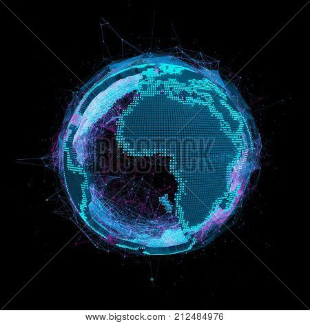 Technology planet Earth on black background 3d rendering 3d illustration