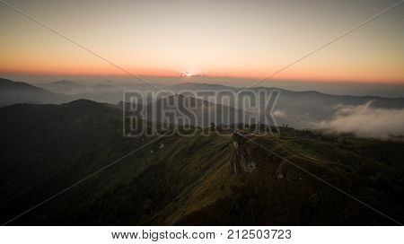 Aerial Shot Phu Chi Fa Chiang Rai north, of thailand