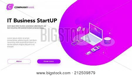 Financial Business isometrics banner with infographics illustrations