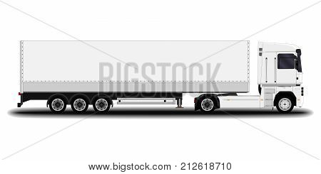 transportation. Big realistic white truck. side view.