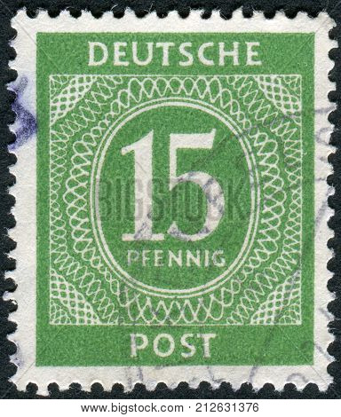 GERMANY - CIRCA 1946: Postage stamp printed in Germany shows the face value stamps circa 1946