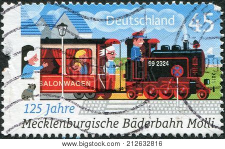 GERMANY - CIRCA 2011: A stamp printed in Germany dedicated to 125 years of Mecklenburg Spa Railway circa 2011