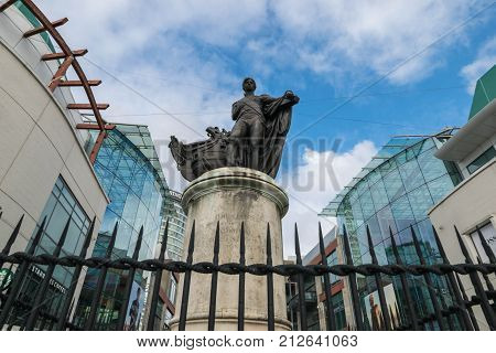 Birminghamm, UK - October 3rd, 2017 : Statue of Lord Horatio Nelson in the Bull Ring shopping centre.