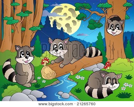 Scena della foresta con vari animali 8 - illustrazione vettoriale.