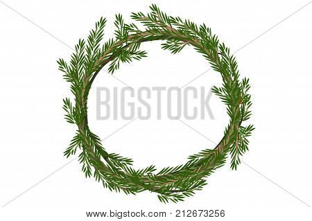 Vector cartoon Traditional Merry Christmas wreath spruce