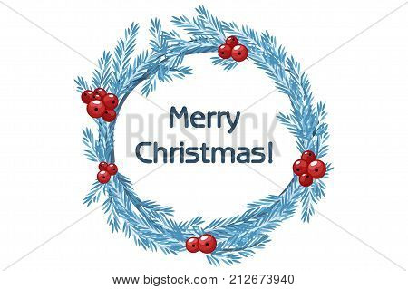 Tradition cartoon vector blue wreath spruce Merry Christmas