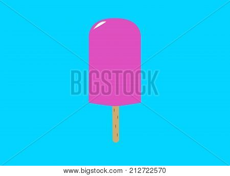 Pink ice cream on stick on blue background