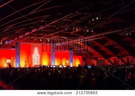 Riga Latvia - December 31.2016: Taize common prayer. International youth meeting in Riga