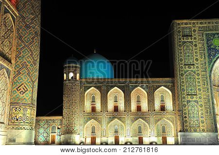 Samarkand: the night view of Registan ensemble