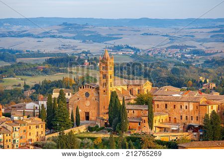 View of the Basilica of Santa Maria dei Servi. Siena. Tuscany. Italy.