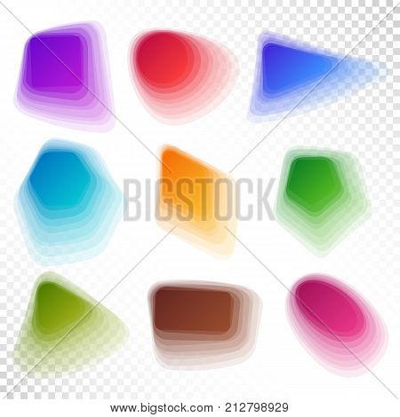 Set of Contemporary Blue Brown Green Red Pink Yellow Violet Geometric Shapes. Collection of Abstract Gradient Figures.