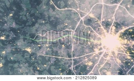 Moscow From Space. Animation. View Of Night Moscow From The Plane, Or Cosmos Animation. Russia Hd