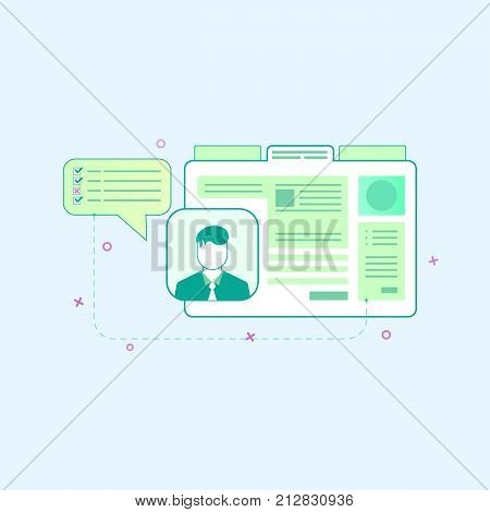Vector illustration in flat outline style. Graphic design concept of web page design and user interface development. Personal photo block User interface and User Experience.