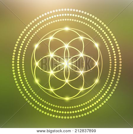 Vector Glowing Flower of Life Symbol on Gradient Background