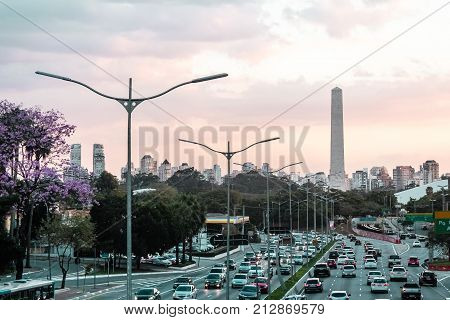 Traffic At Avenue 23Th Of May (avenida 23 De Maio) In San Paulo (sao Paulo), Brazil (brasil)