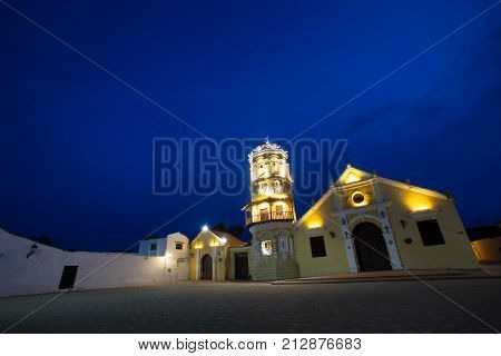 The Santa Barbara Church During The Evening In Mompox Colombia.