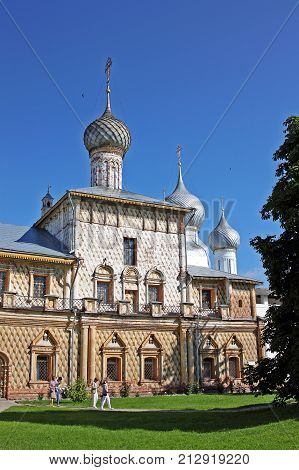 Rostov Russia - 18 July 2017: Church of the icon of the Mother of God Hodegetria in Rostov Kremlin. Built in 1692-1693 years