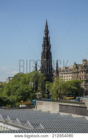 EDINBURGH SCOTLAND - 26th May 2017 Monument to Sir Walter Scott a popular tourist attraction. Scott is famous for writting novels such as Ivanhoe and Rob Roy