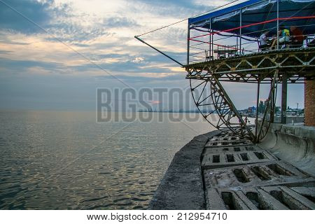 Evening on the coast of the Berdyansk Bay in the Sea of Azov. City of Berdyansk Zaporozhye region Ukraine. August 2009