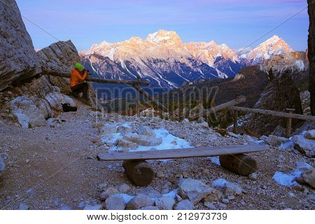 Sunset alpine landscape in the Dolomites, Italy, Europe