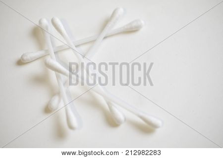 Qtips on a white background close up macro shot