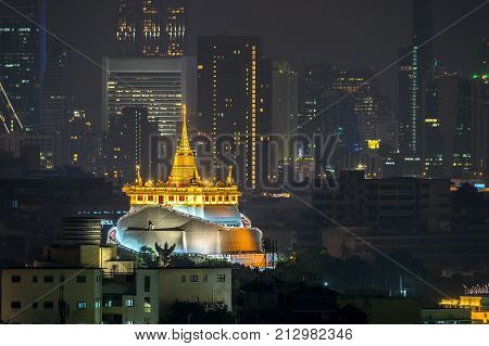 beautiful thai temple at Golden Mountain Pagoda, an ancient temple , wat srakesa temple , Bangkok City Thailand