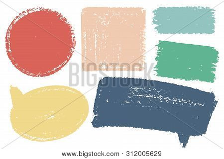 Hand Drawn Callout Clouds And Various Shapes For Backdrops. Vector Textured Multi Color Elements For
