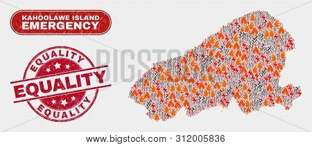 Vector Composition Of Firestorm Kahoolawe Island Map And Red Round Textured Equality Watermark. Emer