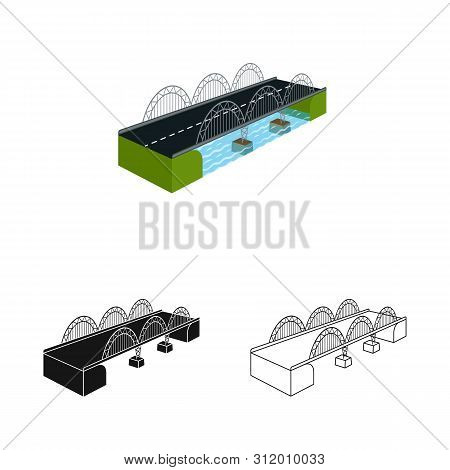 Vector Design Of Bridge And Mobile Sign. Set Of Bridge And Sea Vector Icon For Stock.