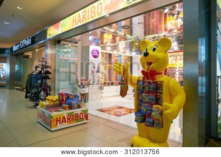 COLOGNE, GERMANY - CIRCA OCTOBER, 2018: Haribo shop in Cologne Bonn Airport. Haribo is a German confectionery company.