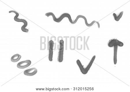 Many Small Signs Sprayed On White Isolated Background