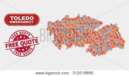 Vector Composition Of Firestorm Toledo Province Map And Red Round Textured Free Quote Seal Stamp. Em