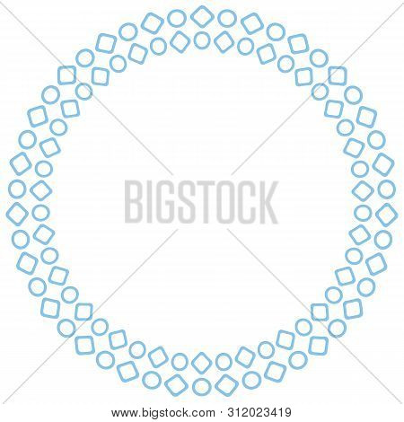 Vector Round Frame With Geometric Pattern Of Circles And Squares. Geometric Blue Pattern. Design Of 