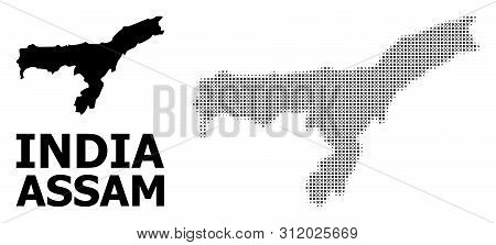 Halftone And Solid Map Of Assam State Composition Illustration. Vector Map Of Assam State Compositio