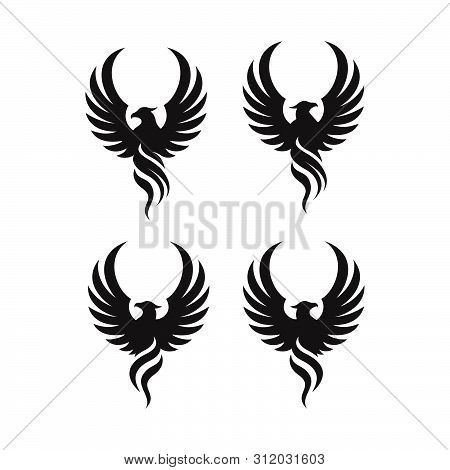 Flying Rise Wings Phoenix Bird Logo Design Vector Illustrations