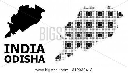 Halftone And Solid Map Of Odisha State Composition Illustration. Vector Map Of Odisha State Composit