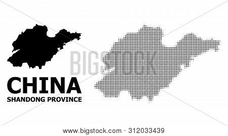 Halftone And Solid Map Of Shandong Province Composition Illustration. Vector Map Of Shandong Provinc